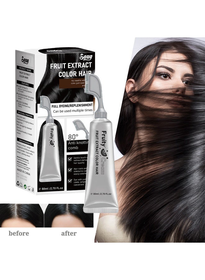 SOUG Hair comb plant hair dye 80ml per comb - dark hair dye that quickly colors hair. Hair comb #Black - Image 1